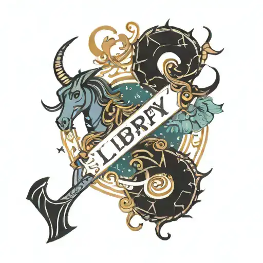 Capricorn and Libra zodiac sign combined and the name Izzy incorporated in the tattoo tattoo design idea