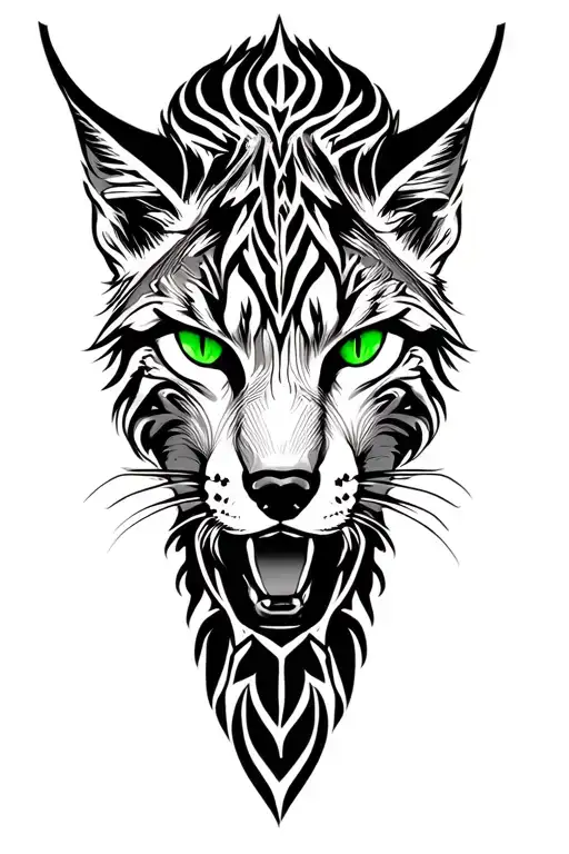 lynx warrior with green eyes tattoo design idea