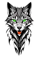 lynx warrior with green eyes tattoo design idea