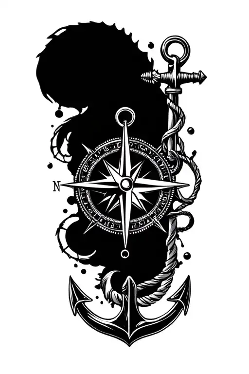 compass and anchor tattoo design idea