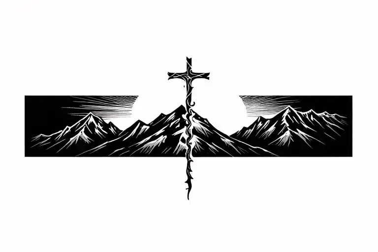 a cross on top of a mountain tattoo design idea