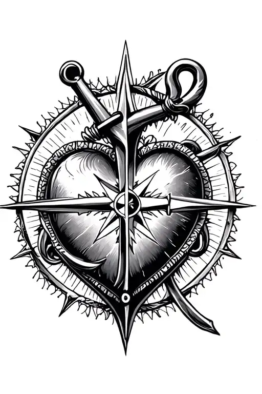 anchor heart cross compass surrounded tattoo design idea