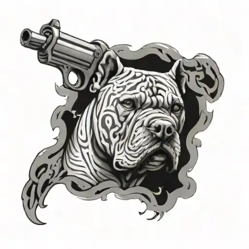 A powerful tattoo design featuring a blend of MMA, guns, and American bullies in a striking and powerful style  tattoo design idea