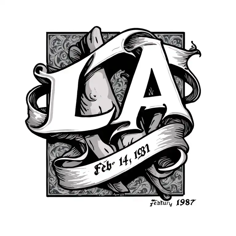 old english letters LAP wrapped around ankle with script Feb 14, 1981 tattoo design idea