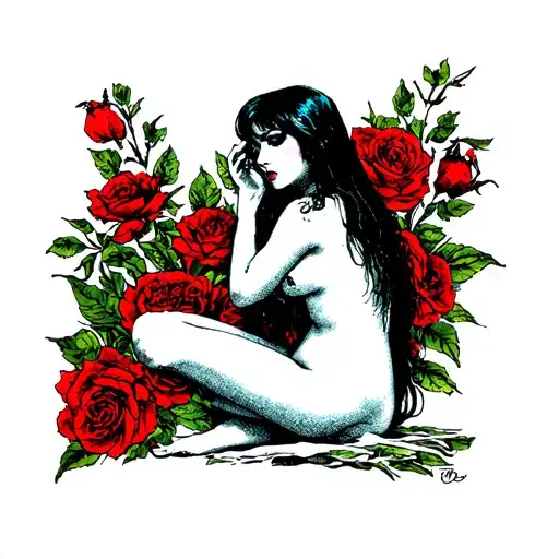 nude goth girl sitting tattoo design idea