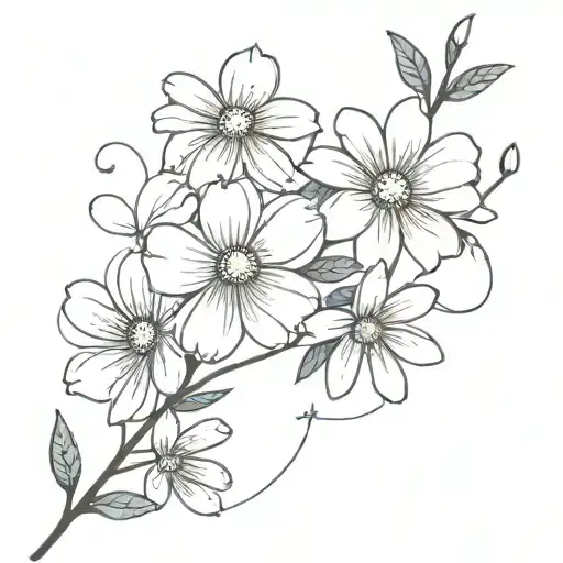 sakura petals and midnight blue flowers intertwined with a daisy tattoo design idea