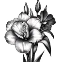 Gladiolus, daffodil, violet tattoo design idea