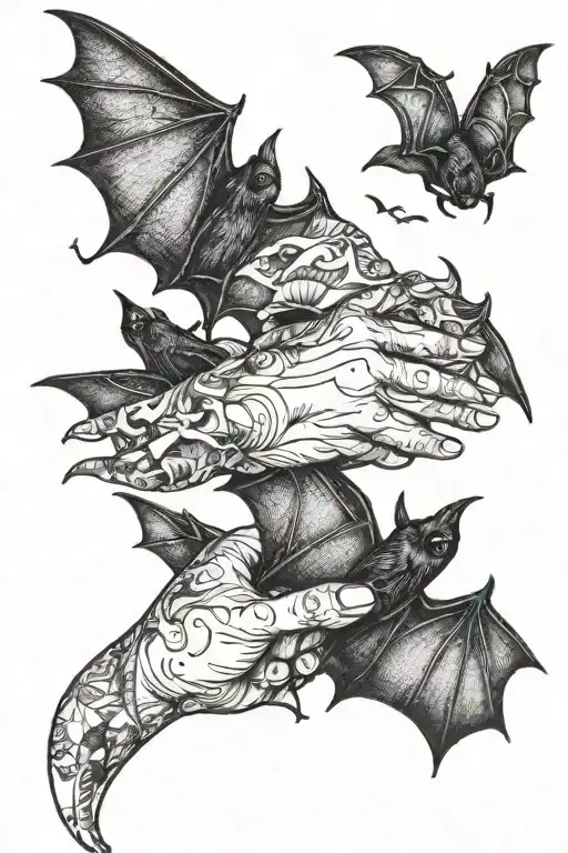 bats on the whole hand tattoo design idea