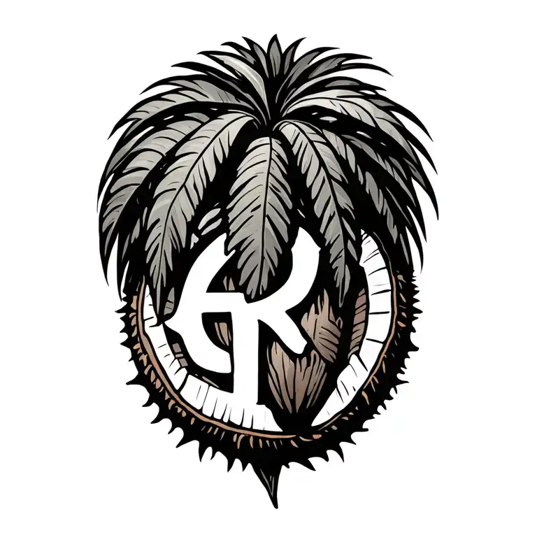 Coconut tree with letter tattoo design idea