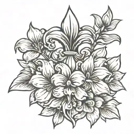 fleur de lis and magnolia flower & branch tattoo design idea