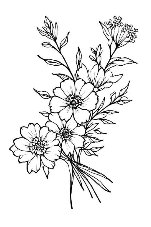 flowers bouquet fine line tattoo design idea