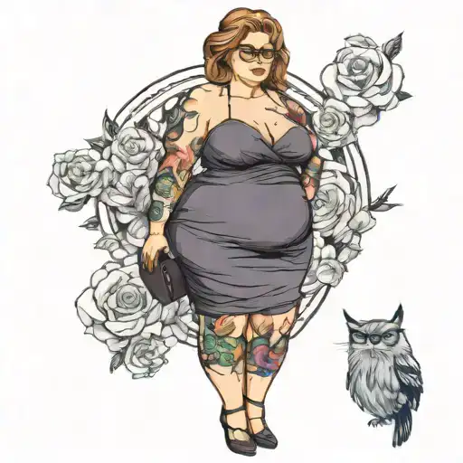 beautiful woman with glasses full body chubby tattoo design idea