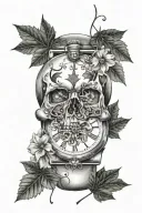 skull and animal and maple leaf anad watch and flowers tattoo design idea
