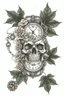 skull and animal and maple leaf anad watch and flowers tattoo design idea