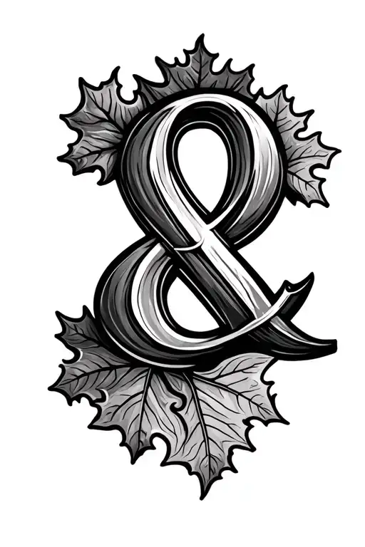 ampersand with asymmetric oak leaf tattoo design idea