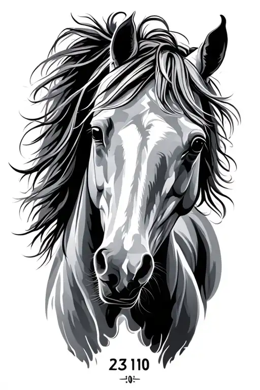 minimalist horse tattoo with the date 23/10 incorporated tattoo design idea