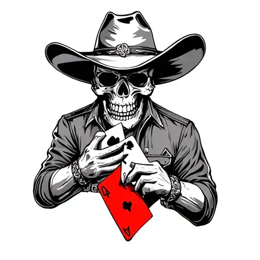 western skull cowboy with cards  tattoo design idea