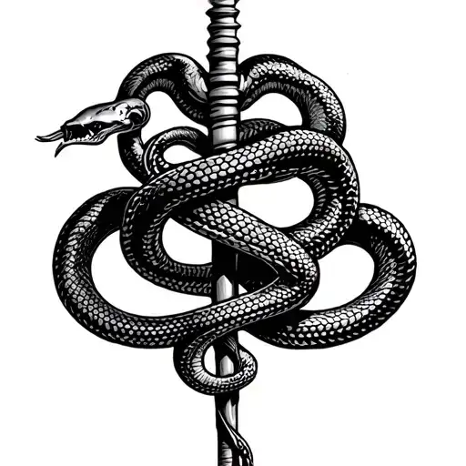 rod of asclepius with snake wrapped tattoo design idea