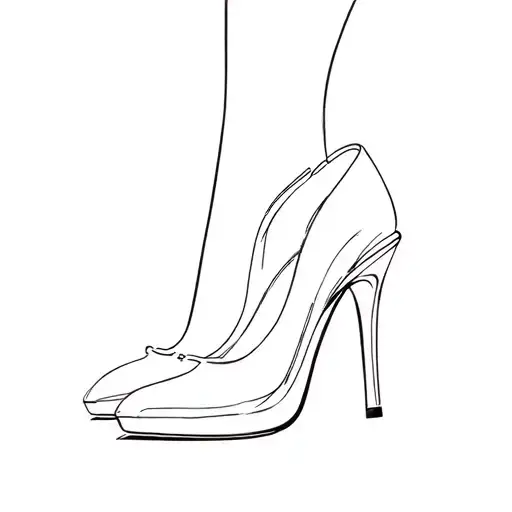 high heels, pumps, continuous line art, minimalist style tattoo design idea