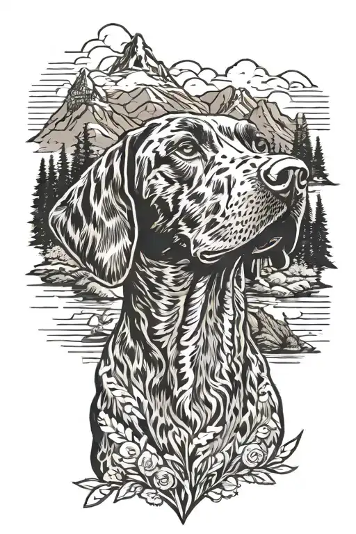 German shorthair pointer dog hunting mountains inside tattoo design idea