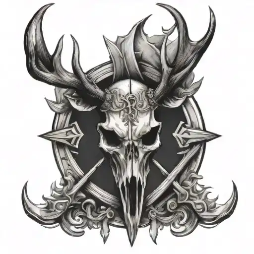 deer skull sword arrows tattoo design idea