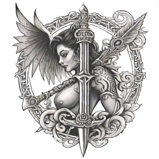 sword wings and rudra written in the tattoo on neck side down the right earlobe tattoo design idea