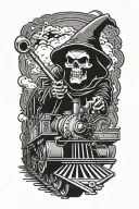 Grim Reaper driving an evil railroad train like rat fink tattoo design idea