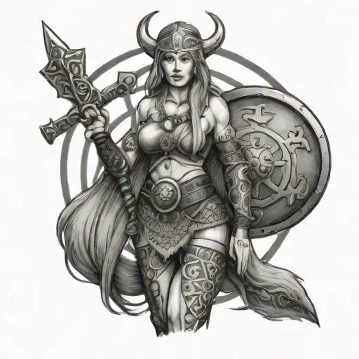 full body sexy viking woman  tattoo design idea