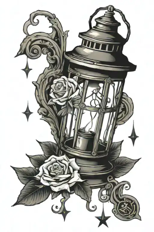 lantern and tombstone tattoo design idea