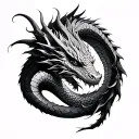 realistic sleeping dragon tattoo that begins below the top left wrist and wraps around the arm with the sleepin tattoo design idea