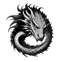 realistic sleeping dragon tattoo that begins below the top left wrist and wraps around the arm with the sleepin tattoo design idea