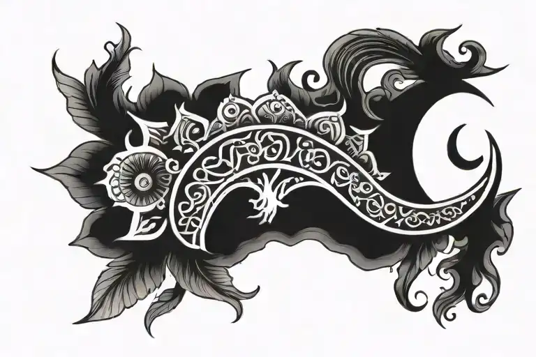 Crescent moon with Indian culture  tattoo design idea
