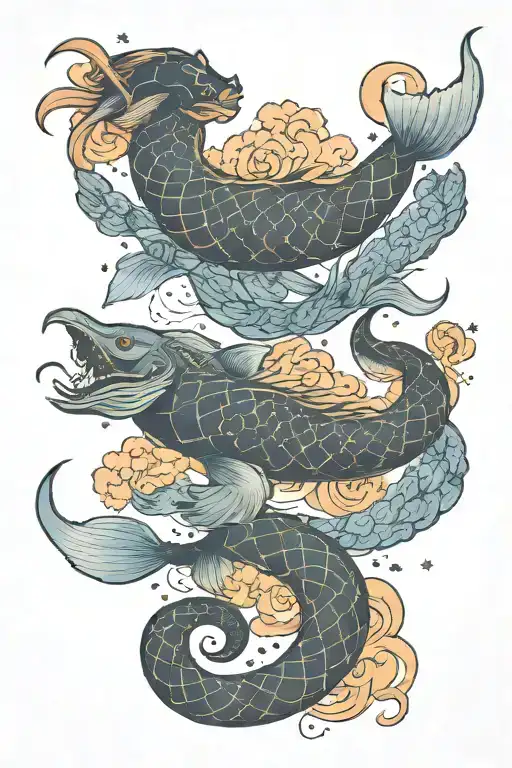 pisces and scorpio constellation merging together representing tattoo design idea