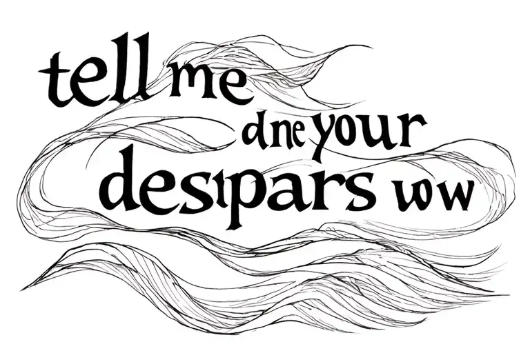 "tell me your despairs and so w" "tell me your despairs and so w" waves or ripples merging tattoo design idea