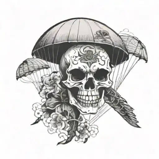 skull and paraglider tattoo design idea