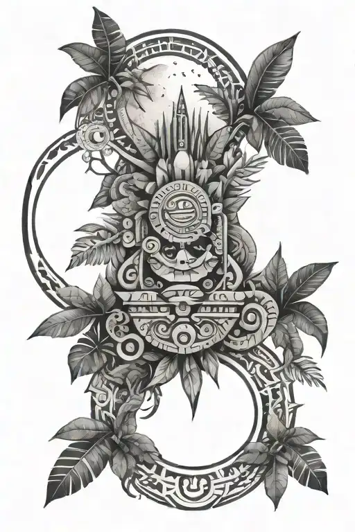 Aztec Jungle rainforest moon tattoo design idea