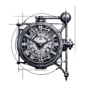 time machine schematic drawing tattoo design idea