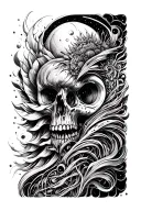 "A highly detailed, full-arm sleeve tattoo that merges the chaotic energy of a new-age psychedelic trip with futuristic  tattoo design idea