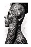 "A highly detailed, full-arm sleeve tattoo that merges the chaotic energy of a new-age psychedelic trip with futuristic  tattoo design idea