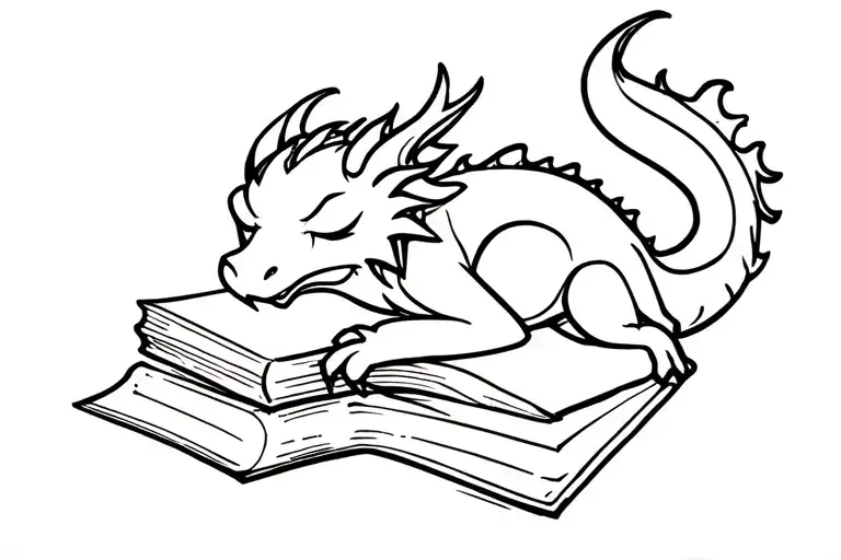 cartoon dragon sleeping on books tattoo design idea
