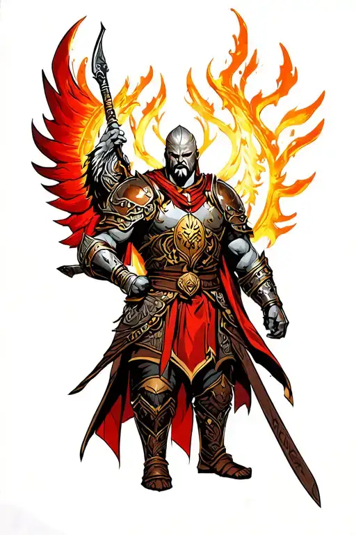 Ares god of war in traditional armor tattoo design idea