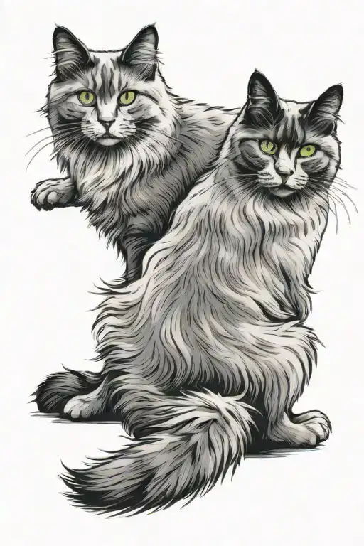 fluffy grey russian blue and ragdoll hybrid cat with light green yellowish eyes tattoo design idea