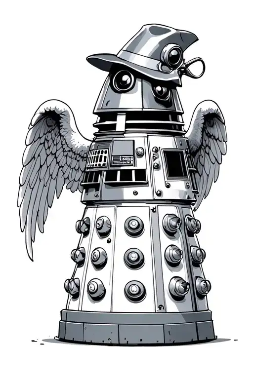 doktor WHO theme sleeve fine lines a dalek cybermen weeping angel, adipose, fez hat tattoo design idea
