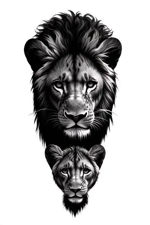 lions and cubs face only tattoo design idea