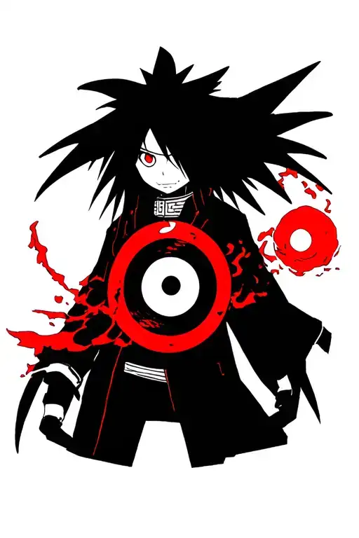 madara uchiha with sharingan tattoo design idea