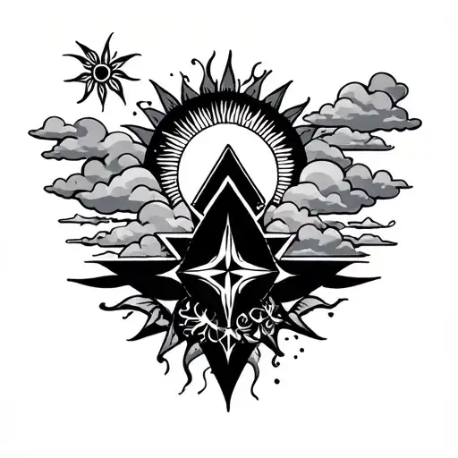 clouds with tattoos mix with philippines 3 star and sun symbol and spiritual symbols  tattoo design idea
