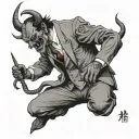 the devil wears a suit, full body, but he's happy, japanese traditionnal style tattoo design idea