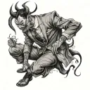 the devil wears a suit, full body, but he's happy, japanese traditionnal style tattoo design idea