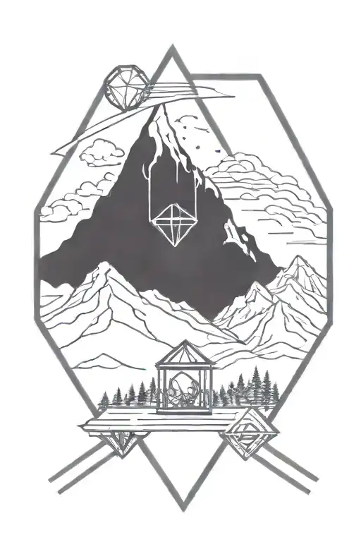 diamond tattoo with mountains geometric design incorporating tattoo design idea