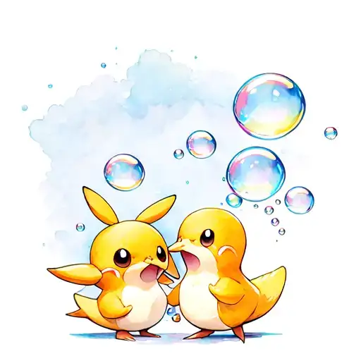Misdreavous and Psyduck blowing bubbles from pokemon and make it cute tattoo design idea